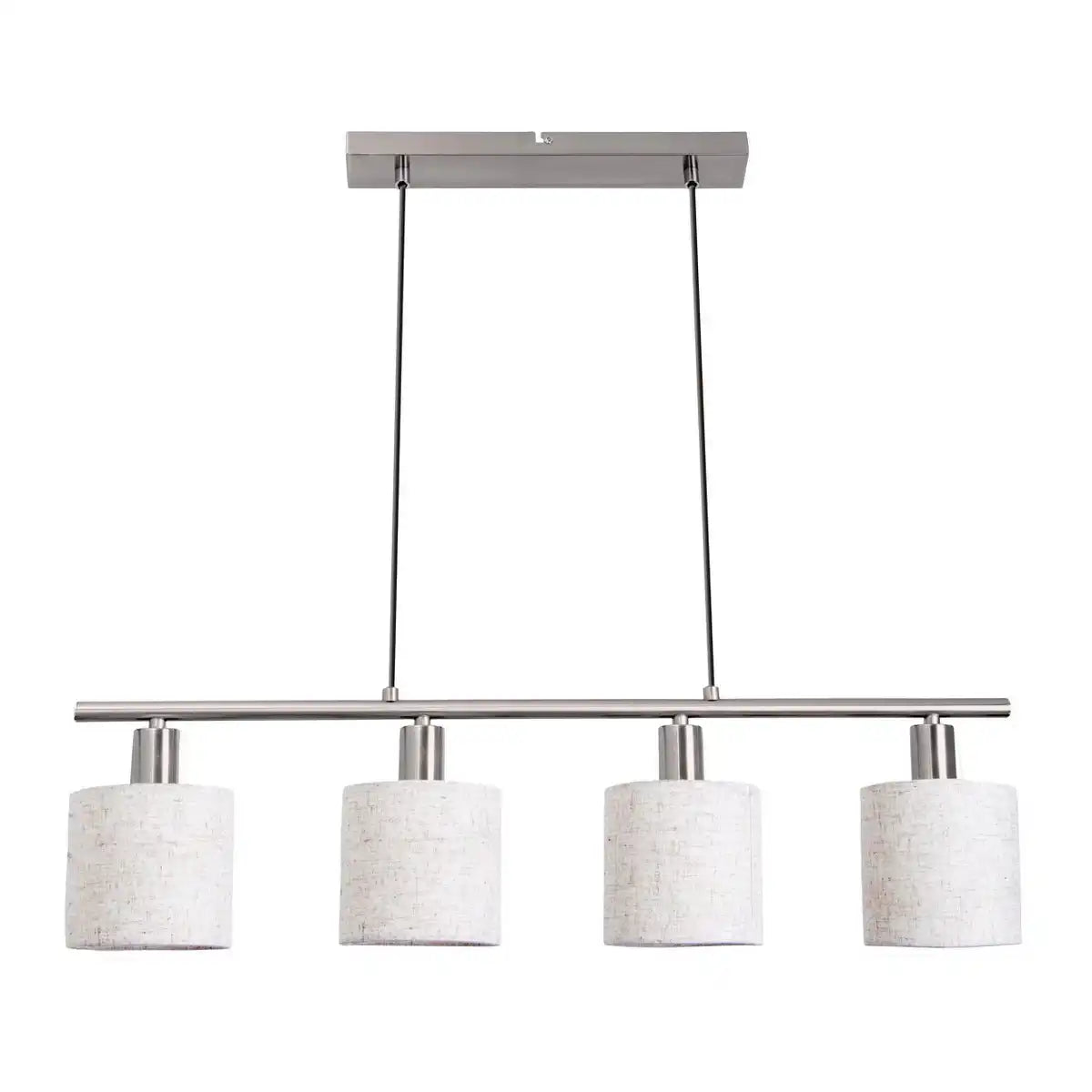 4er Pendelleuchte "MARON" aus Metall satiniert-matt mit Stoffschirmen in Natur, mit E14-Fassung, Lampe für Wohnzimmer oder Esszimmer,71,5 x 12 cm