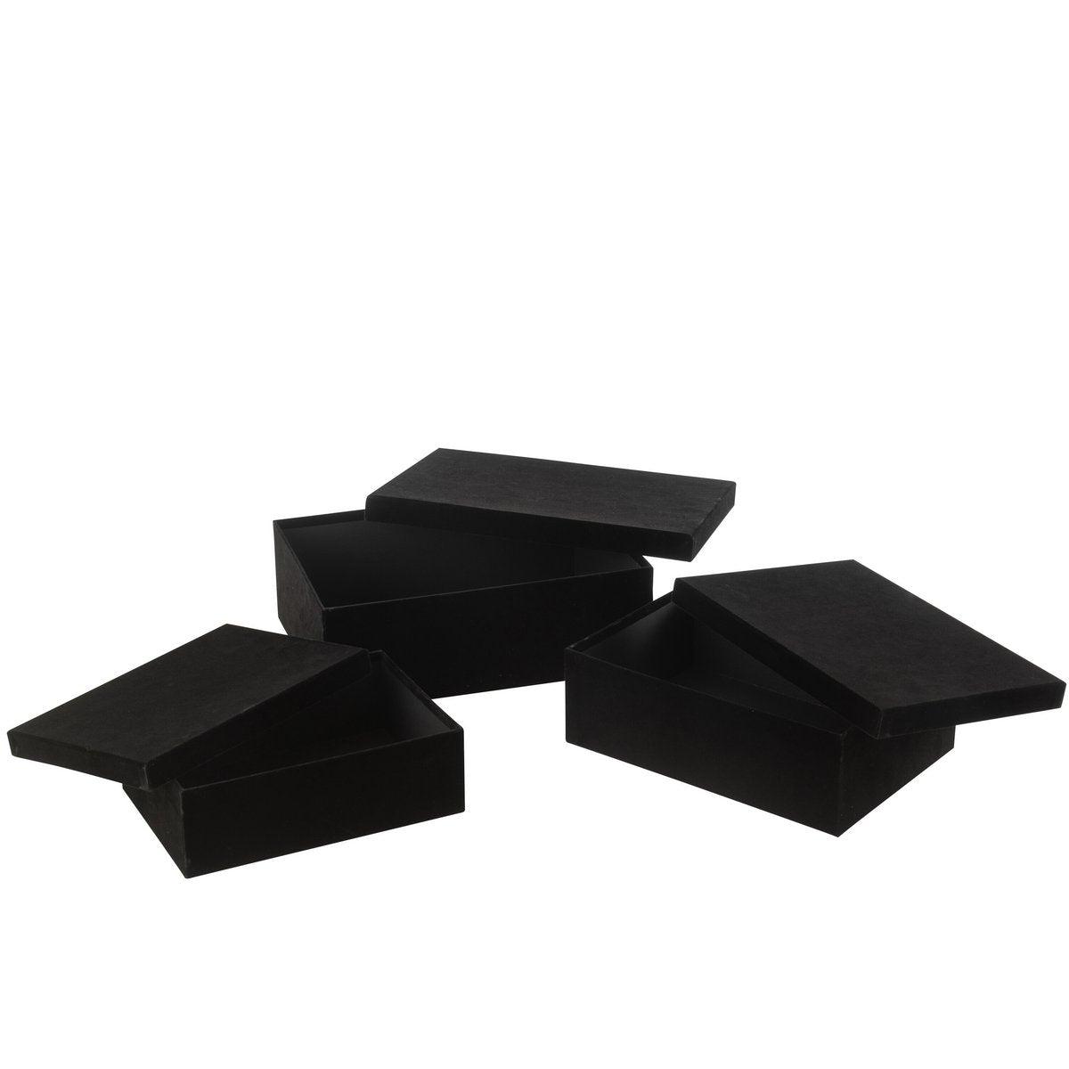 J-Line Set mit 3 Boxen, rechteckig, Samtpapier, Schwarz