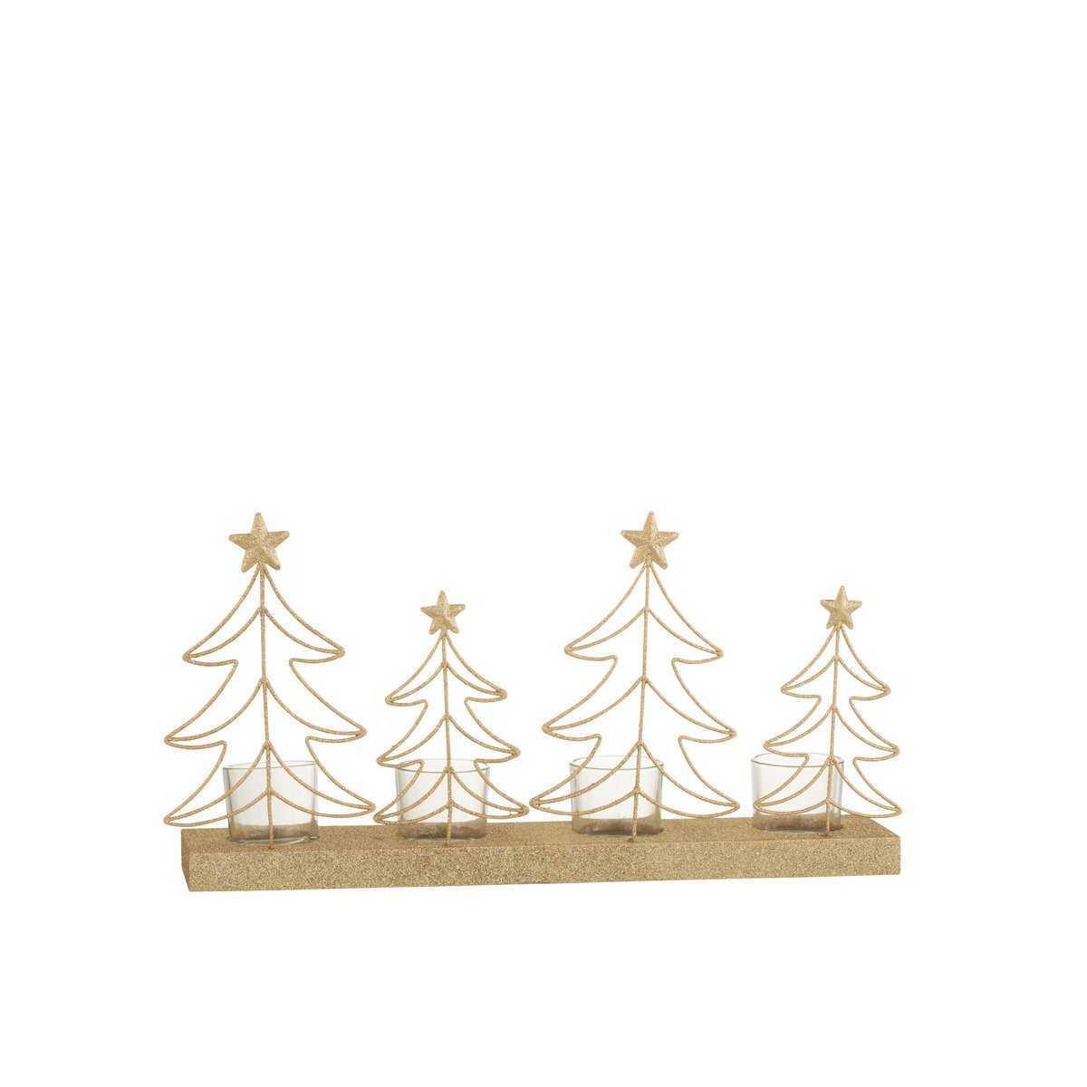 J-Line Teelichthalter Weihnachtsbäume Glitzer – Holz – Gold