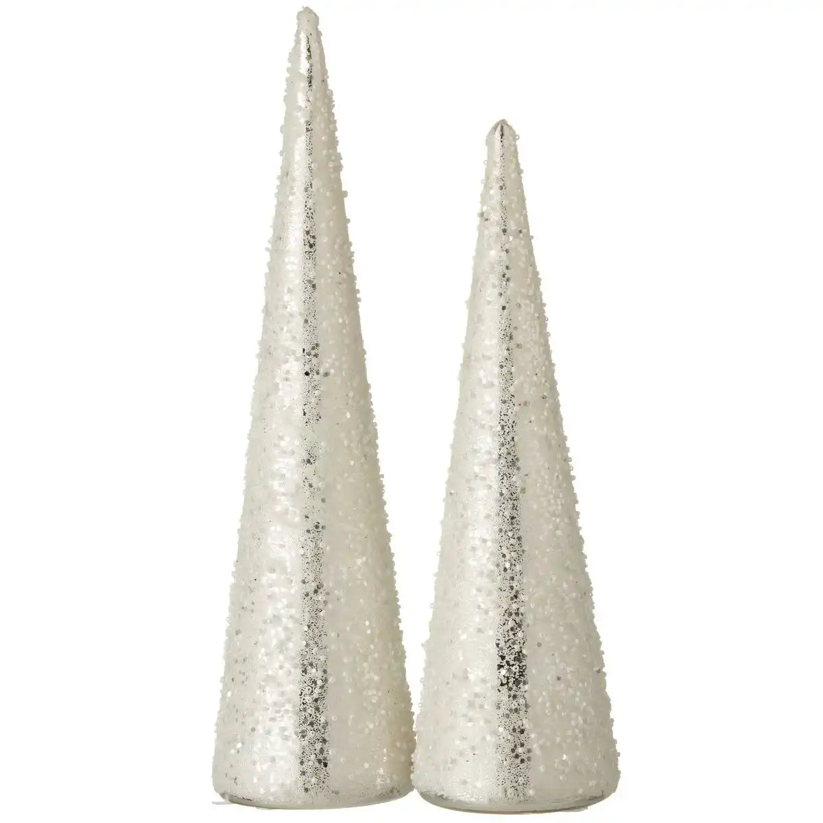 J-Line Weihnachtsbaum - Kegelperlglas - Weiß/Silber - 36 cm