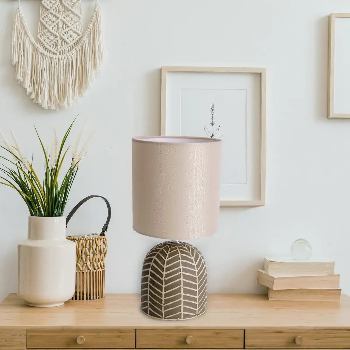 Keramik-Tischleuchte "FOLIO" braun, Tischlampe aus Keramik in Braun, mit E14-Fassung, für Esszimmer, Wohnzimmer, Diele oder Büro, 27,50cm hoch