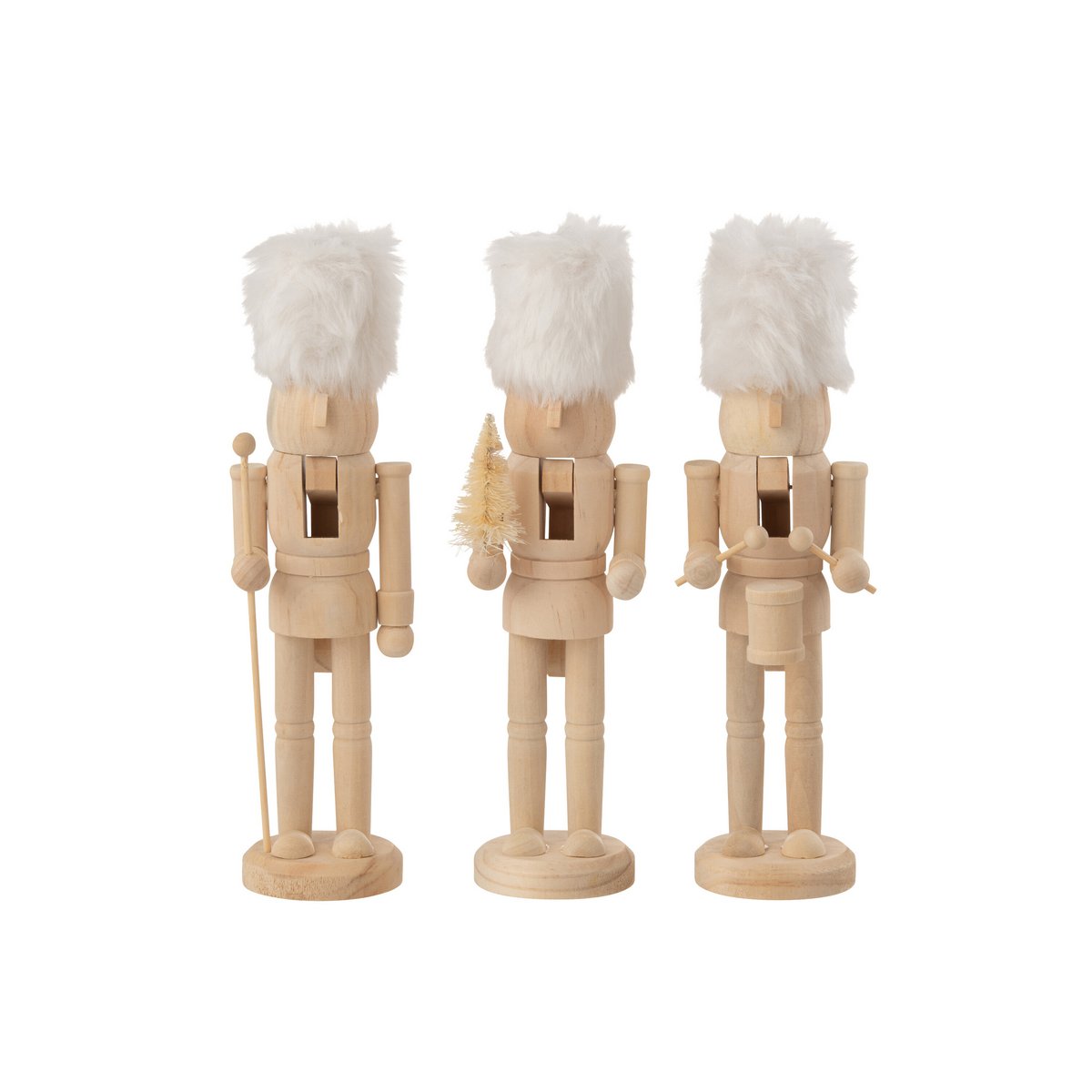 J-Line Box mit 3 Nussknackern Holz/Fell Natur/Weiß