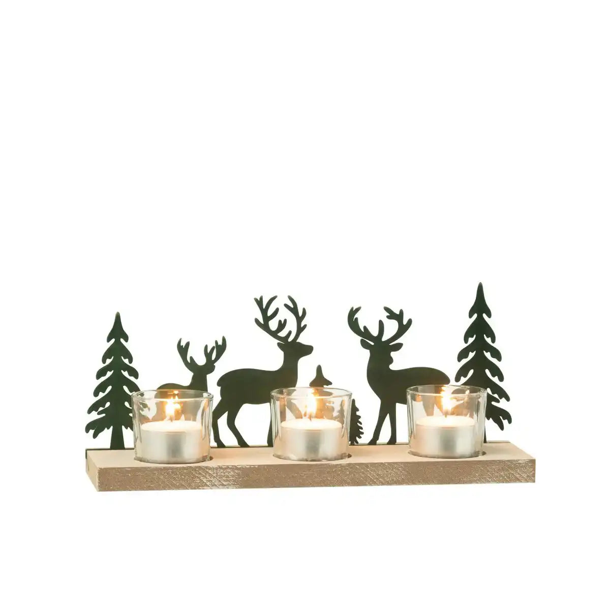 J -Linie Teelichthalter Rentier/Bäume - Holz/Samt - Grün