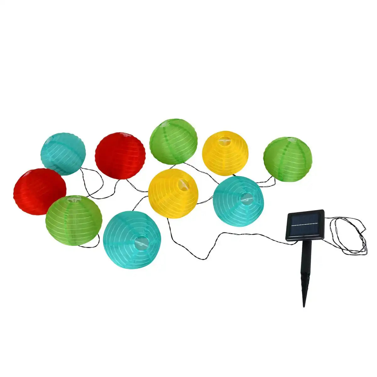 LED Textil-10er-Solar-Lichterkette bunt , für Außen, Lichterkette - Metall und Kunststoff und Textil , bunt, mit integrierter LED