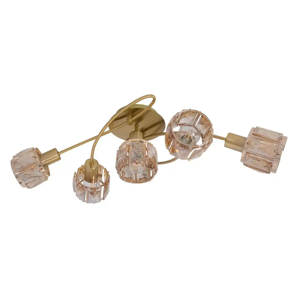 5er-LED-Deckenleuchte "JOSEFA", Deckenlampe aus Metall und Glas in Gold, mit E14-Fassung, für Esszimmer, Wohnzimmer, Diele oder Büro, Leuchte für Wohnzimmer, Esszimmer, Flur oder Diele, 61 x 36 x 21 cm
