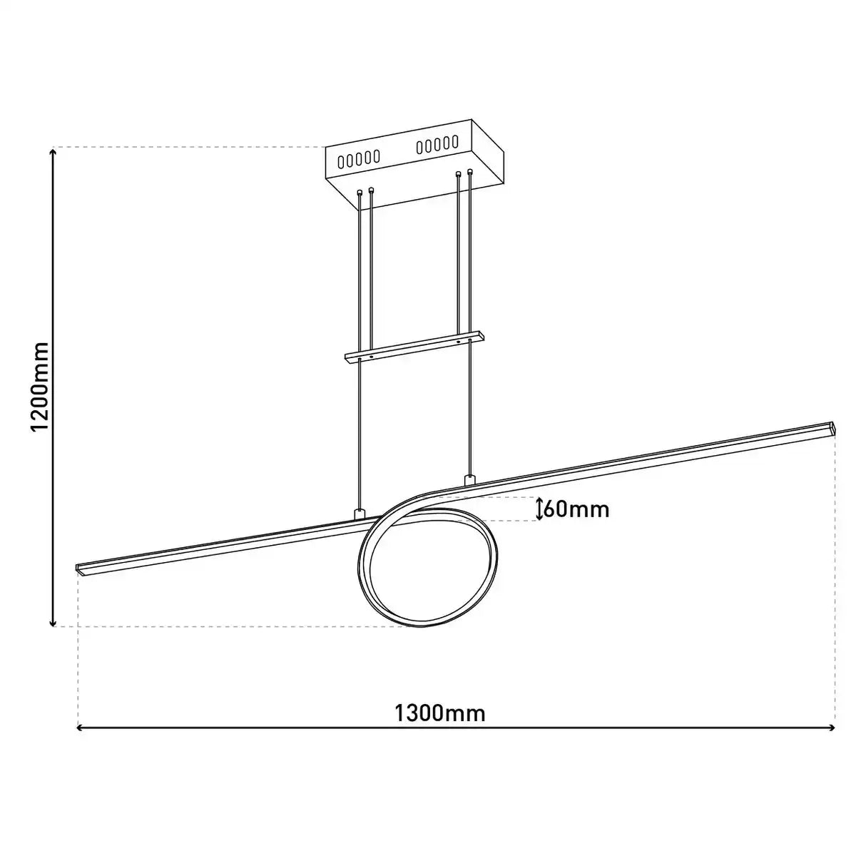 LED Gegenzug-Pendelleuchte "LOOP LINE" 130 cm lang, mit integrierter LED, aus Metall und Kunststoff
