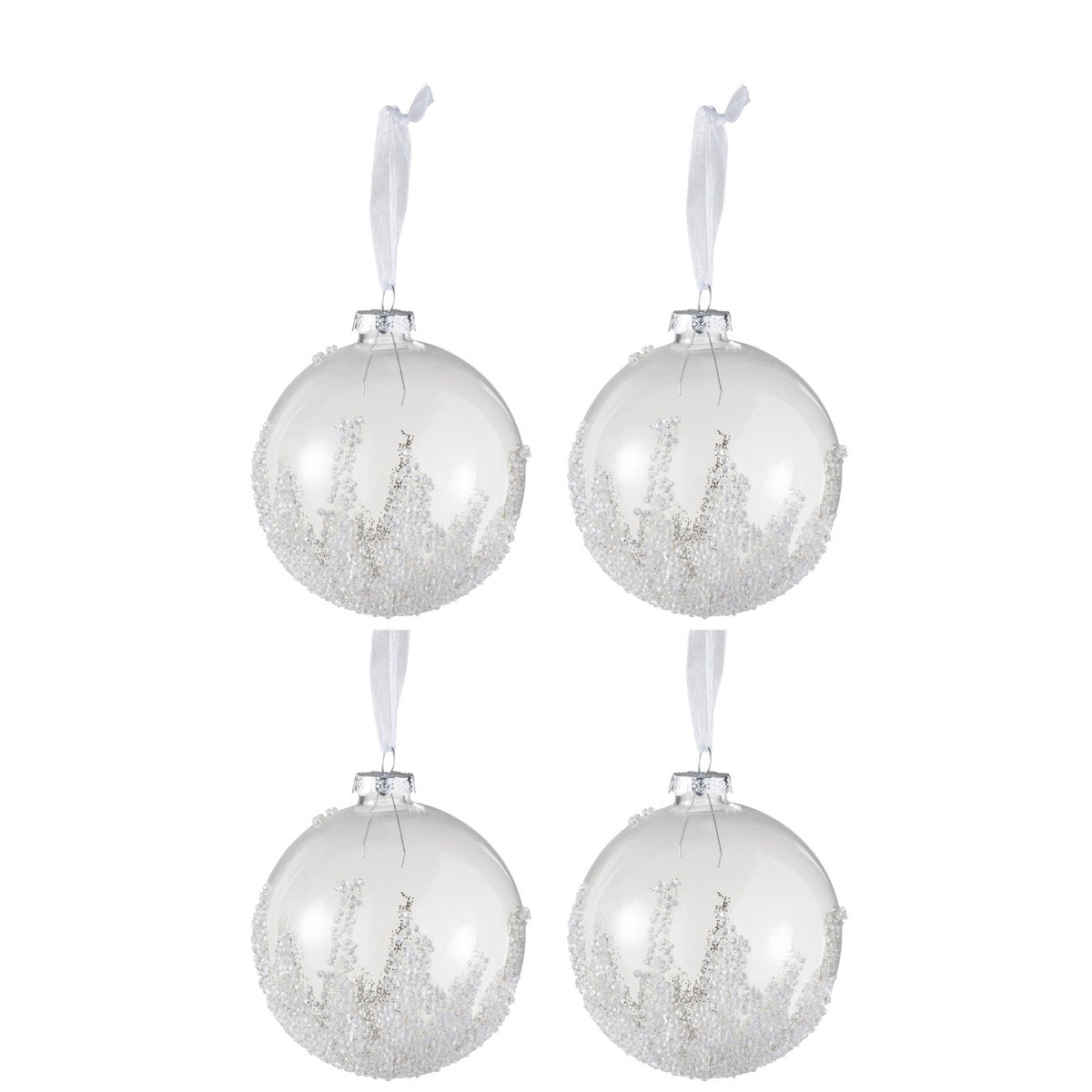 J-Line Box mit 4 Weihnachtskugeln, Zuckerboden, Glas, fertig, mittelgroß