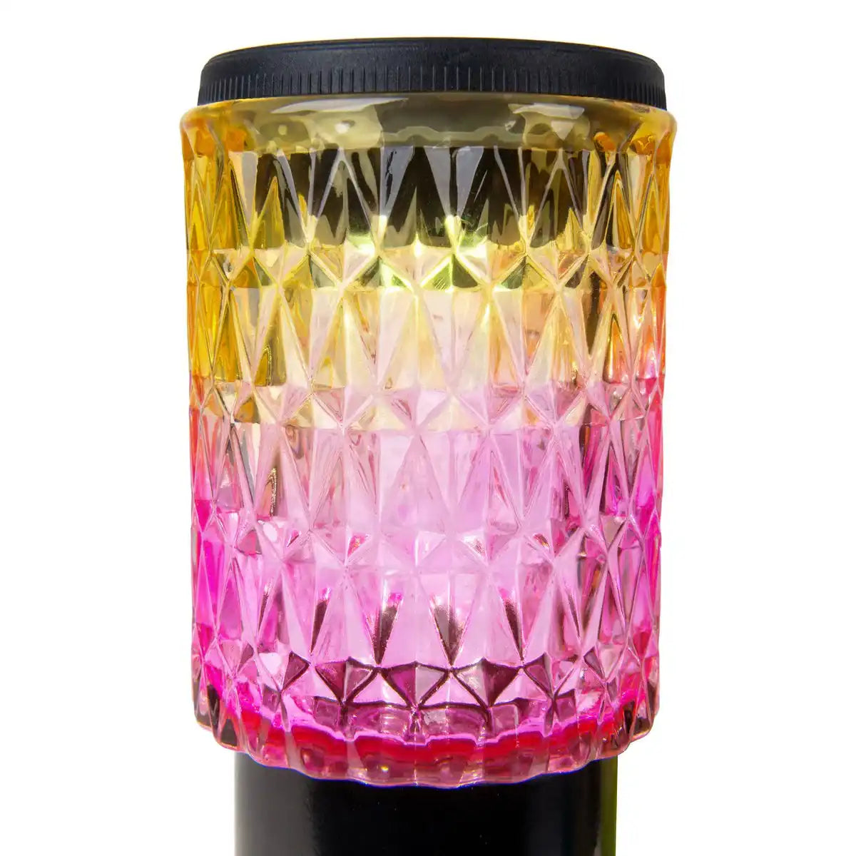 Solar-Dekoerdspieße "MILA"2er Set, Ø 8,3 cm, 25 cm hoch, schwarzes Metall, schweres, strukturiertes Glas in Rot/Gelb und in Blau/Grün, integrierte LED, warmweiß