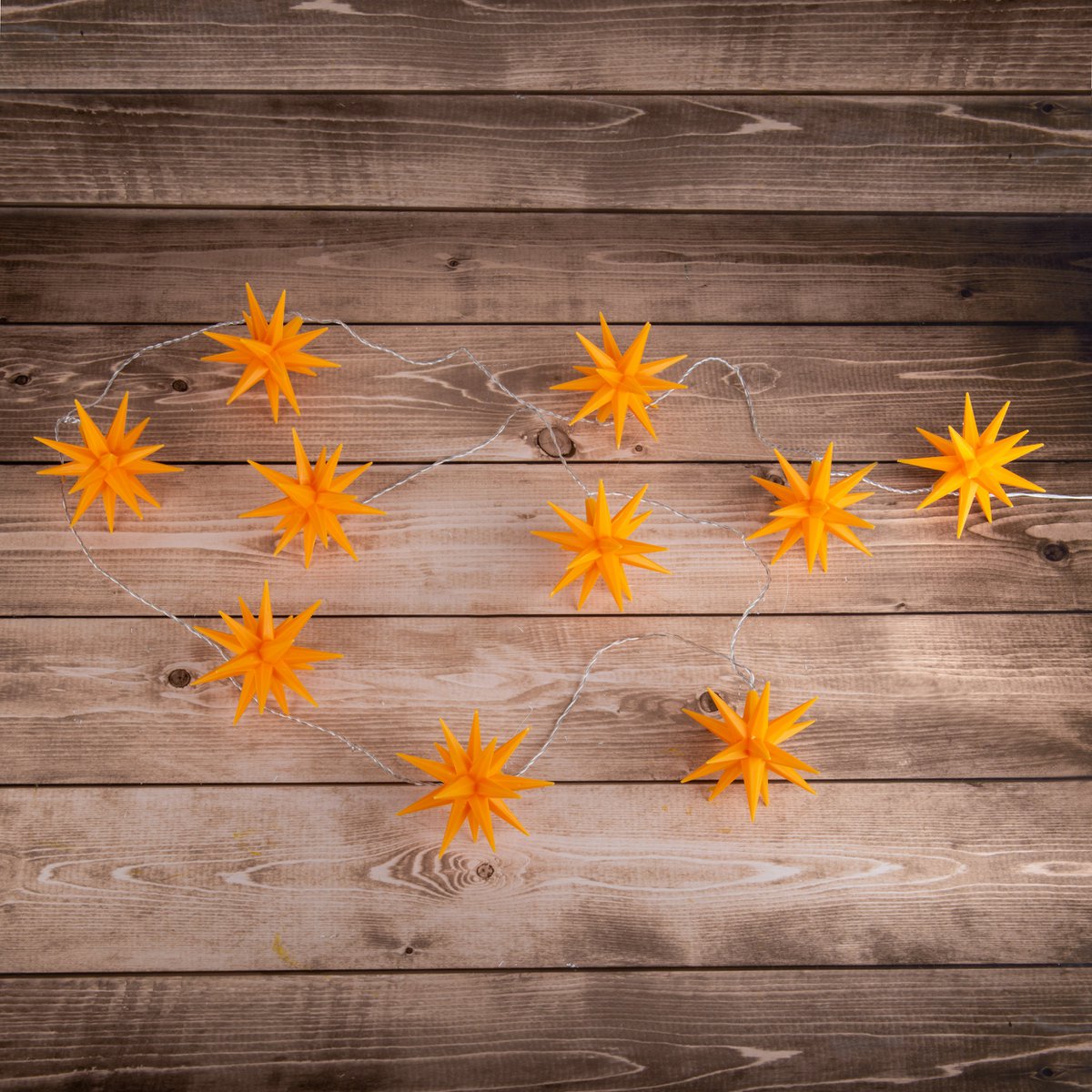 LED-Lichterkette "3D-STERNE" aus Kunststoff in gelb, mit fest verbauten LEDs, Weihnachtsdeko für Außen