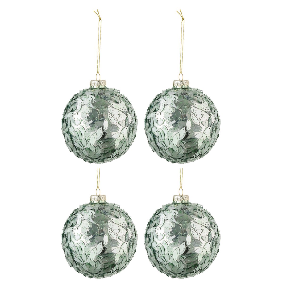 J-Line Box mit 4 Weihnachtskugeln, Paillettenglas, Hellblau, mittelgroß