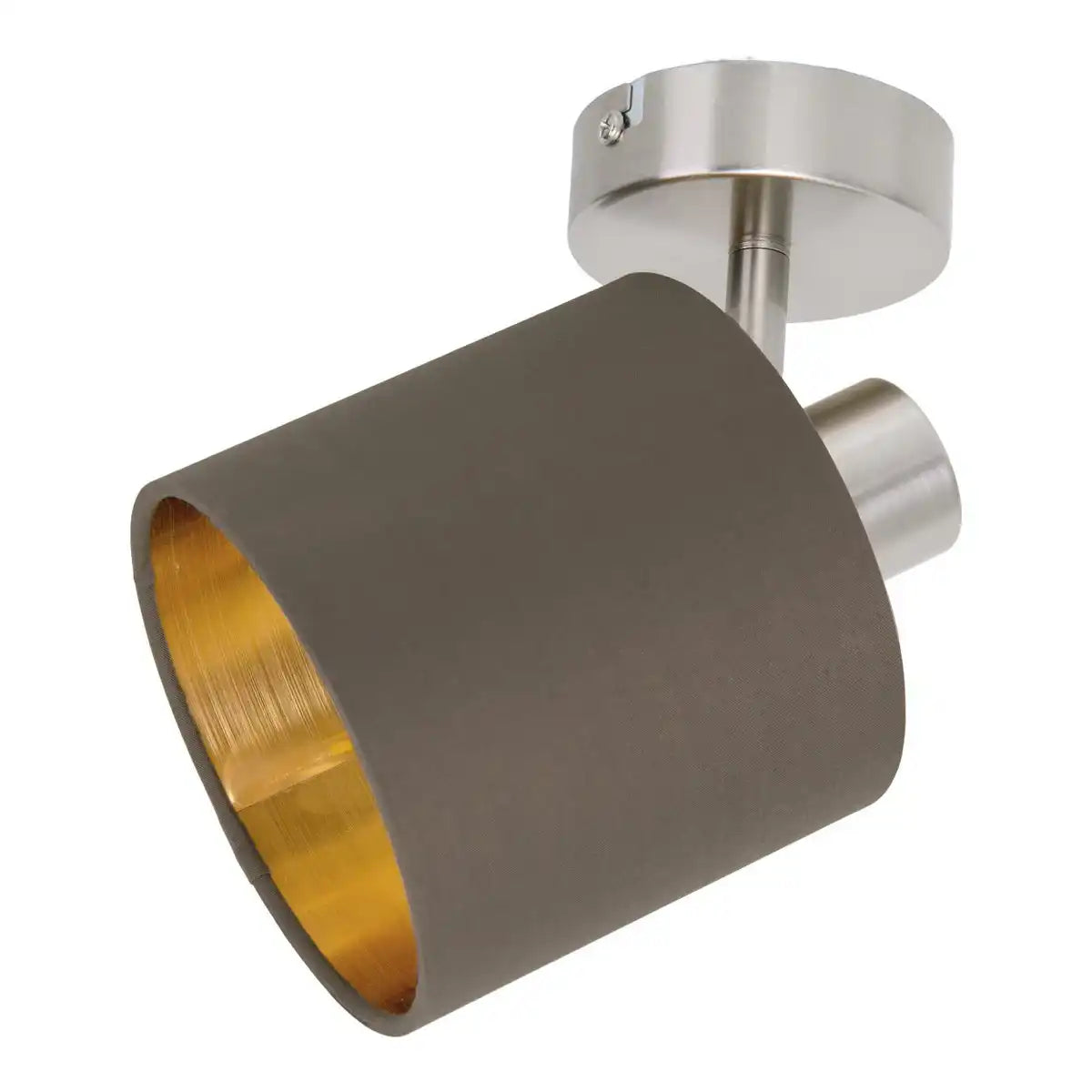 1er Wand- und Deckenspot "MARON" aus Metall satiniert-matt mit Stoffschirm in Braun, mit E14-Fassung, Lampe für Wohnzimmer, Esszimmer, Flur und Büro, ca. 17 x 12 cm