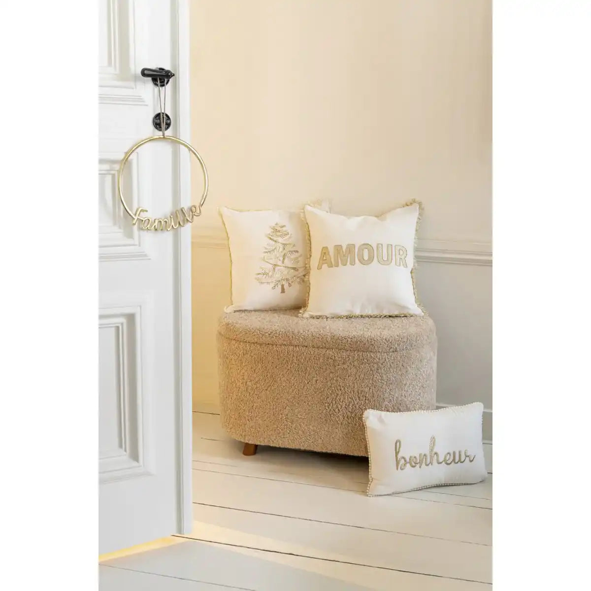 J-Line Kissen Bonheur Textil Weiß/Gold