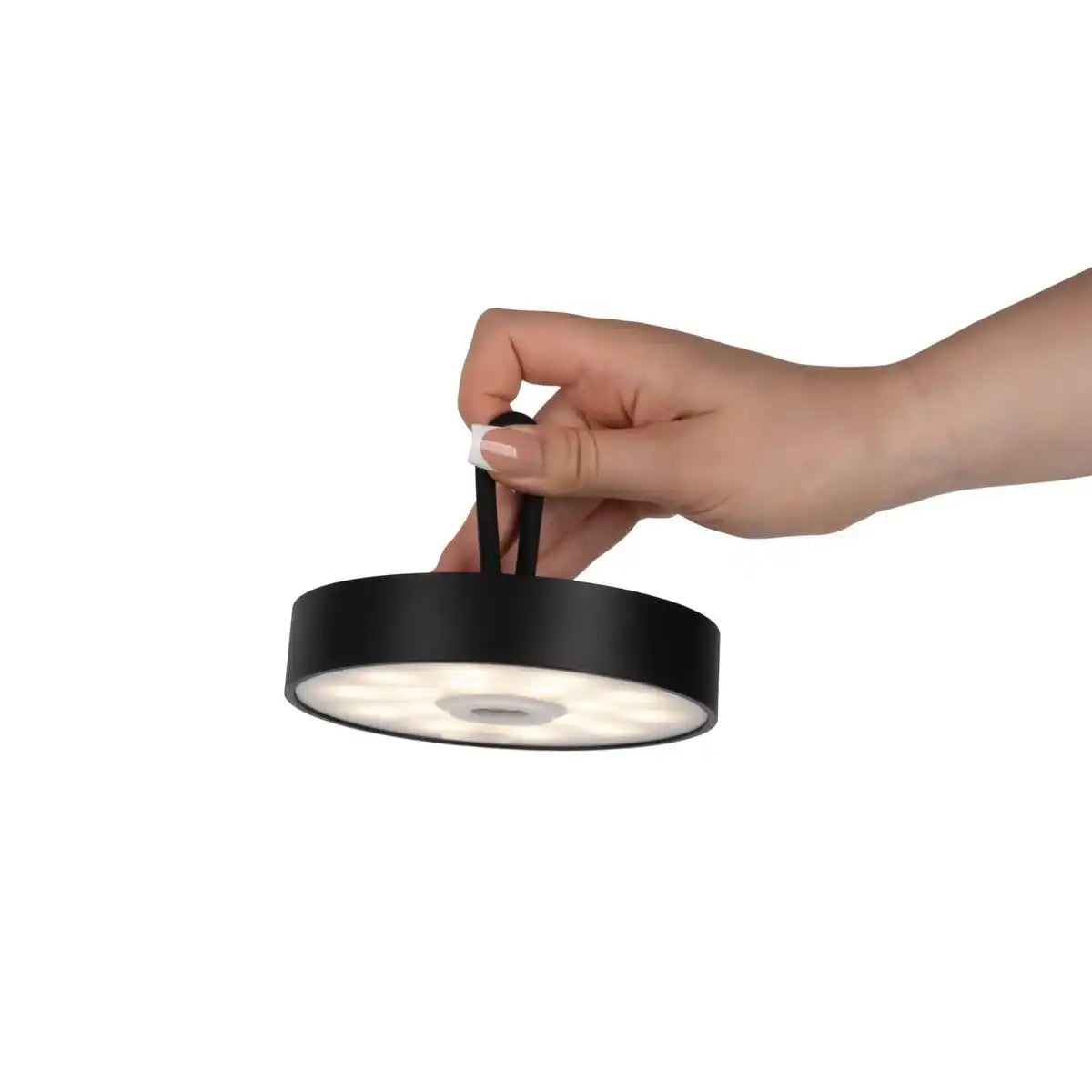 LED-Akku-Tischleuchte magnetisch für Außen und Innen, aus Metall und Kunststoff in Schwarz , 36 cm hoch