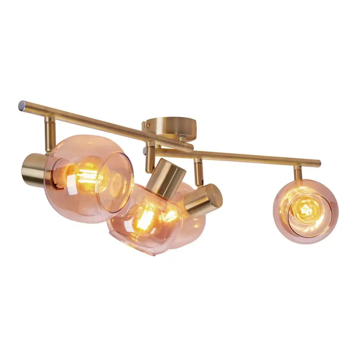 4er Spot/Deckenleuchte "LIBBY", klassische Deckenlampe aus messingfarbenem Metall und getöntem Glas in Amber, mit E14-Fassung, für Esszimmer, Wohnzimmer, Diele oder Büro, 80 cm lang