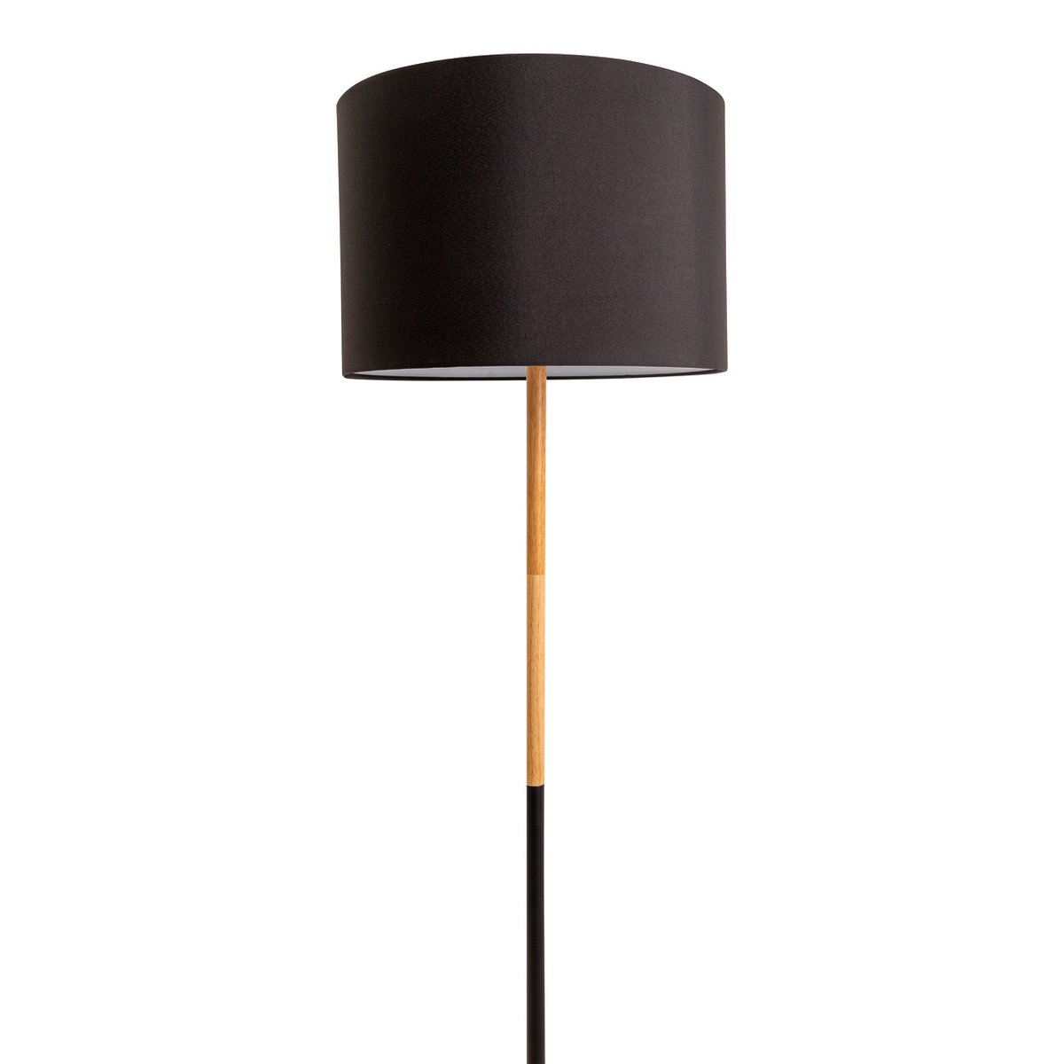 Textil-Stehleuchte "TESSILE", Stehlampe aus Metall, Gummibaumholz und Stoff in Schwarz, und Natur, E27-Fassung, 126 cm hoch
