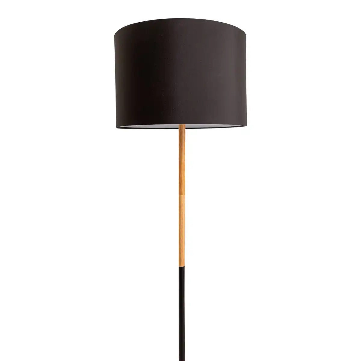 Textil-Stehleuchte "TESSILE", Stehlampe aus Metall, Gummibaumholz und Stoff in Schwarz, und Natur, E27-Fassung, 126 cm hoch