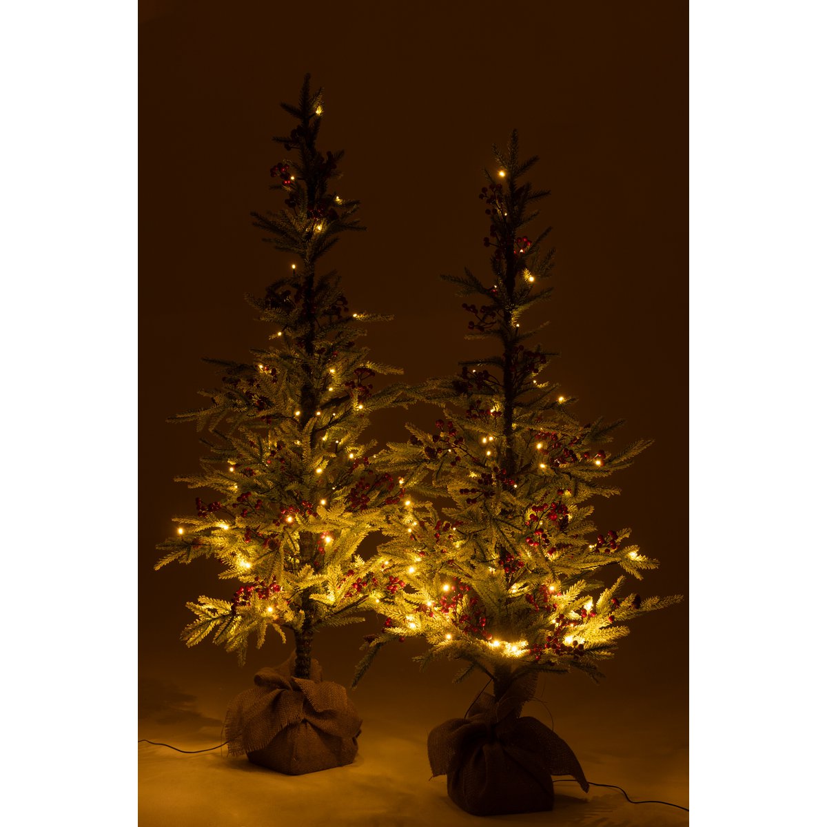 J-Line Weihnachtsbaum+Jutebeutel+LED Kunststoff Schneegrün/Rot Groß