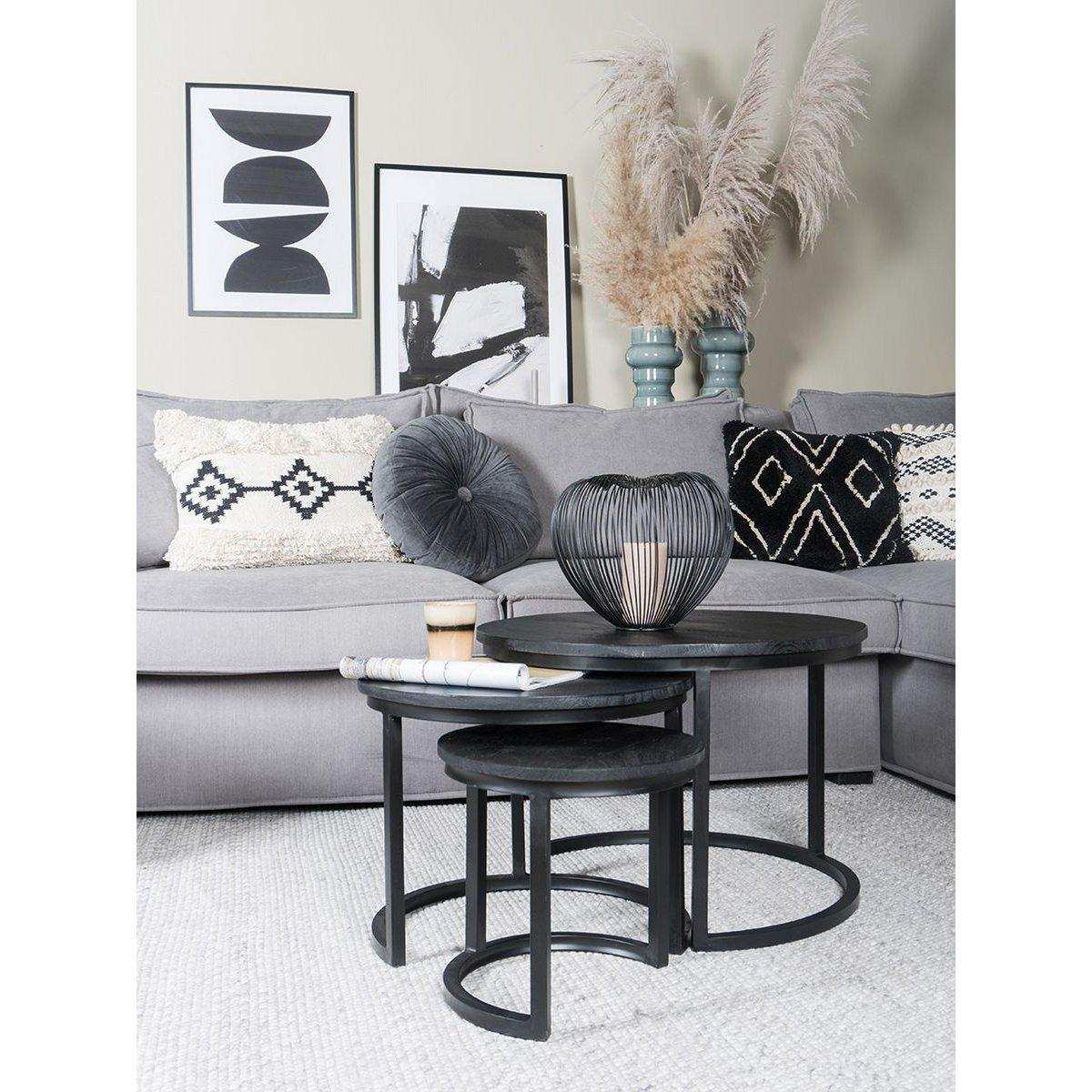 3er Couchtisch Set Industrielles Beistelltisch schwarze Platte - HomeDesign Knaus