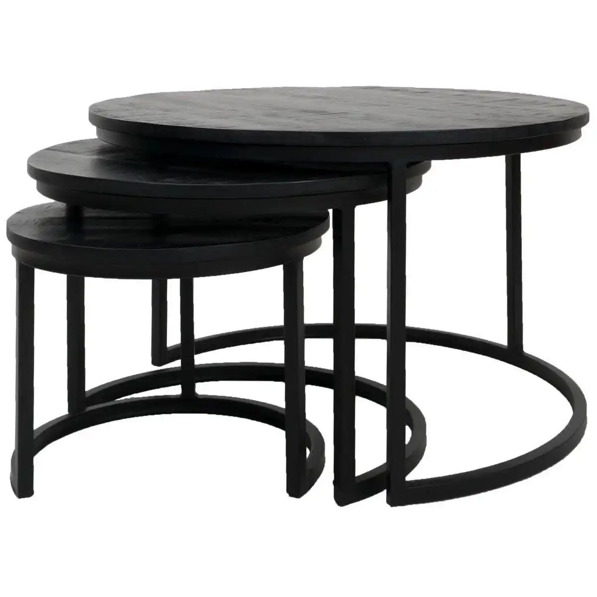 3er Couchtisch Set Industrielles Beistelltisch schwarze Platte - HomeDesign Knaus