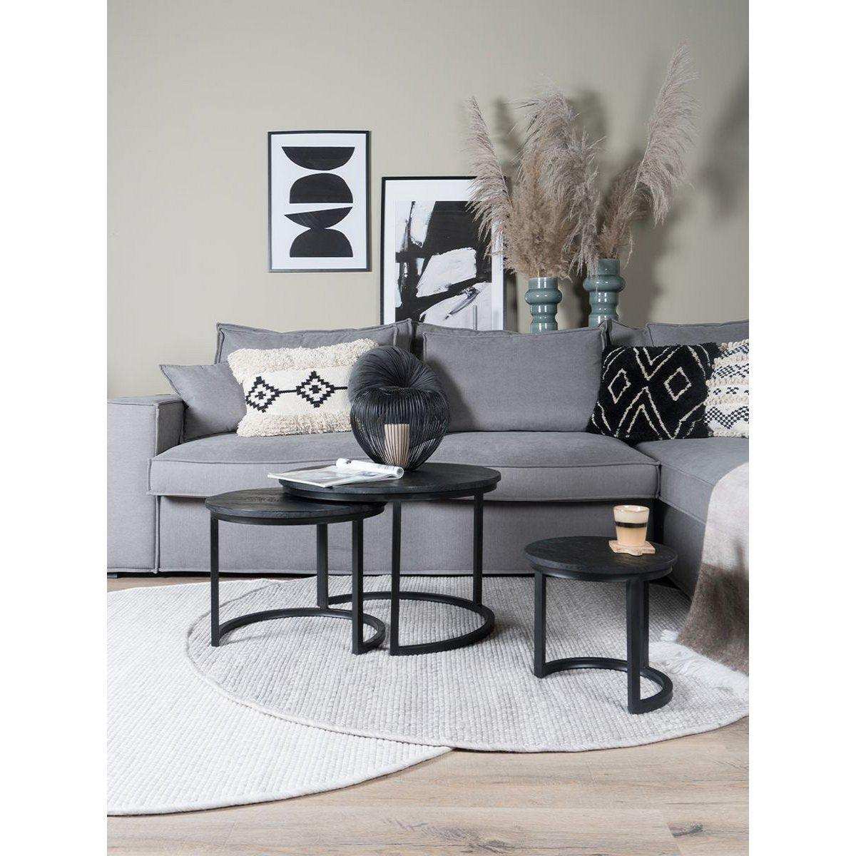 3er Couchtisch Set Industrielles Beistelltisch schwarze Platte - HomeDesign Knaus