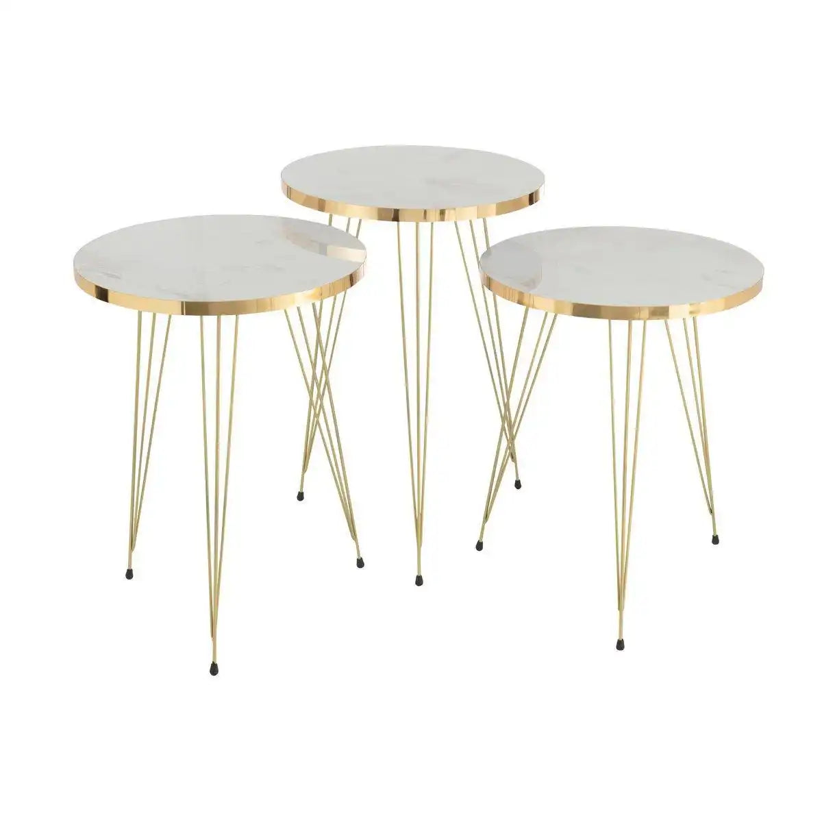 3er Set Bestelltisch Couchtisch Weiß/Gold Mamor - HomeDesign Knaus
