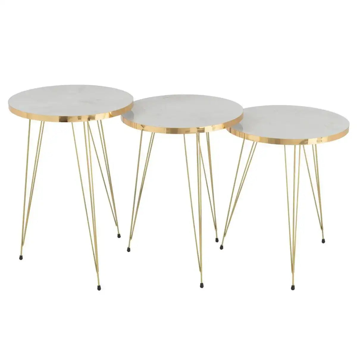 3er Set Bestelltisch Couchtisch Weiß/Gold Mamor - HomeDesign Knaus