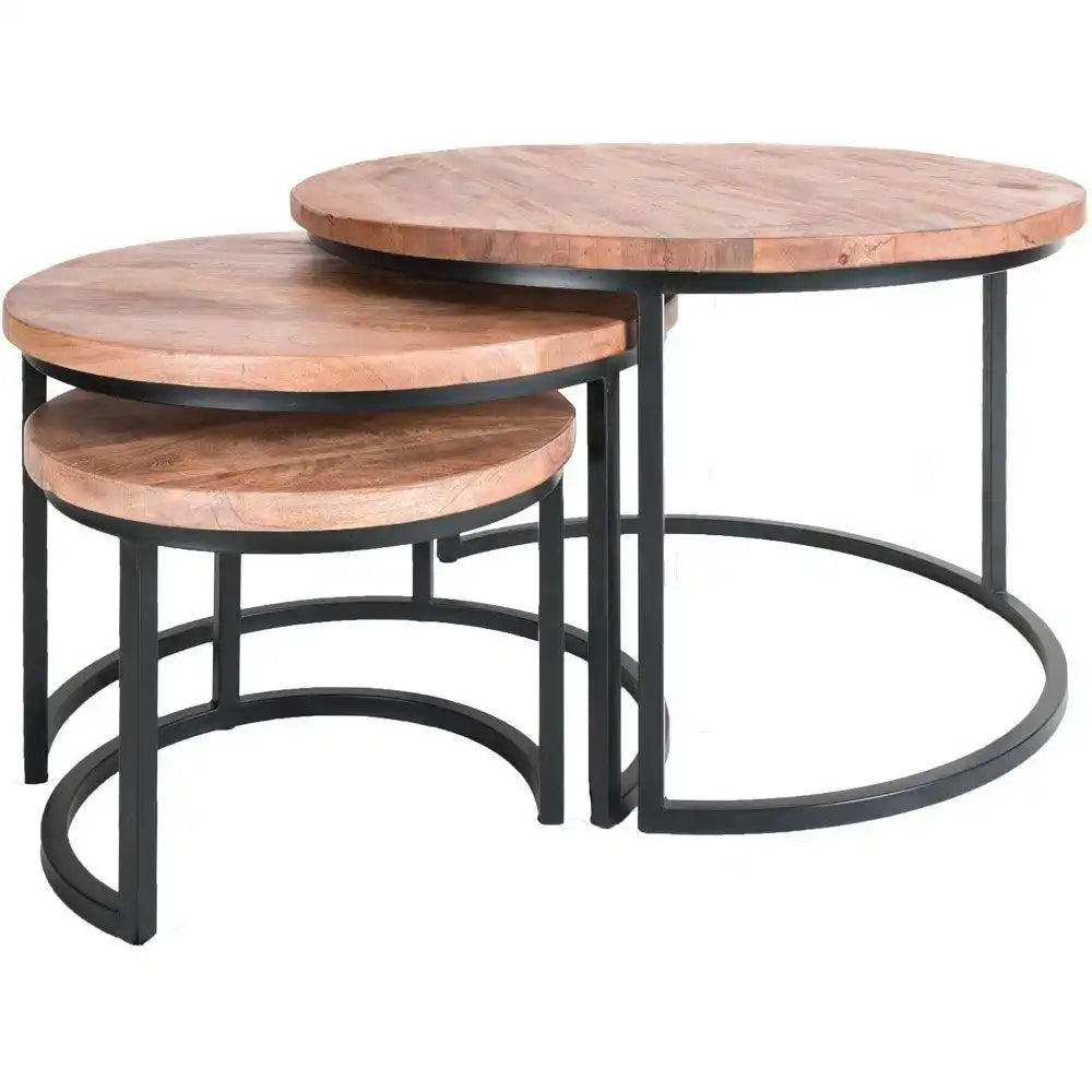 3er-Set Couchtisch Industrielles Mangoholz - HomeDesign Knaus