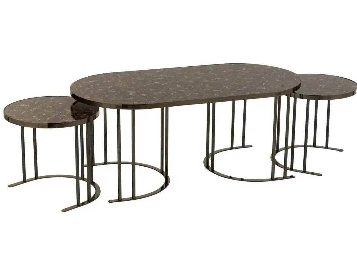 3er Set Couchtisch Metall Silber/Braun - HomeDesign Knaus