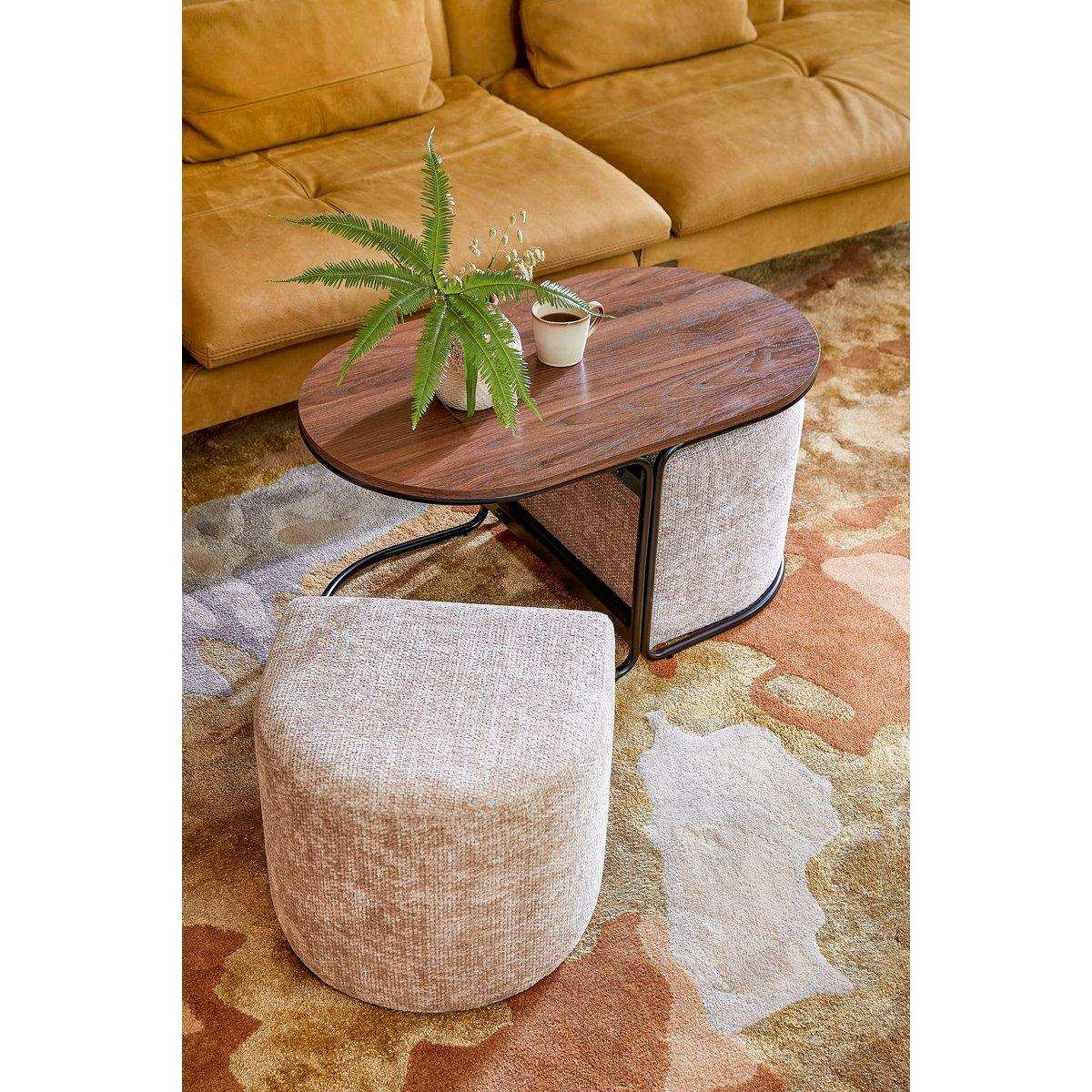 3er Set Couchtisch mit Poufs Hellgrau - HomeDesign Knaus