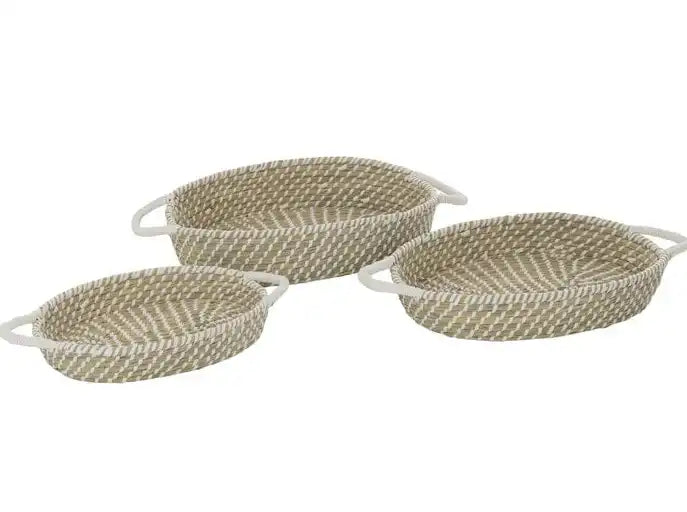 3er-Set Korb mit ovalen Griffen, Stroh - HomeDesign Knaus