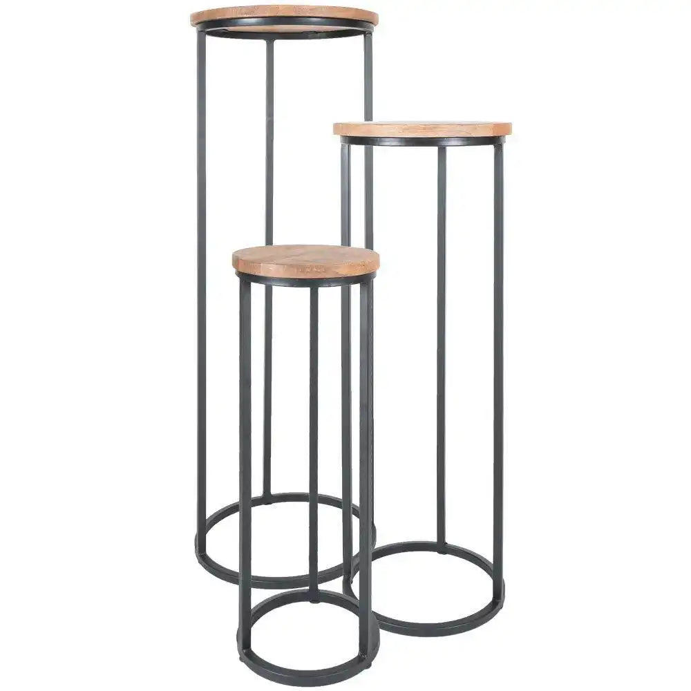 3er Set Pflanzentische Sam Rond Mangoholz Säule - HomeDesign Knaus