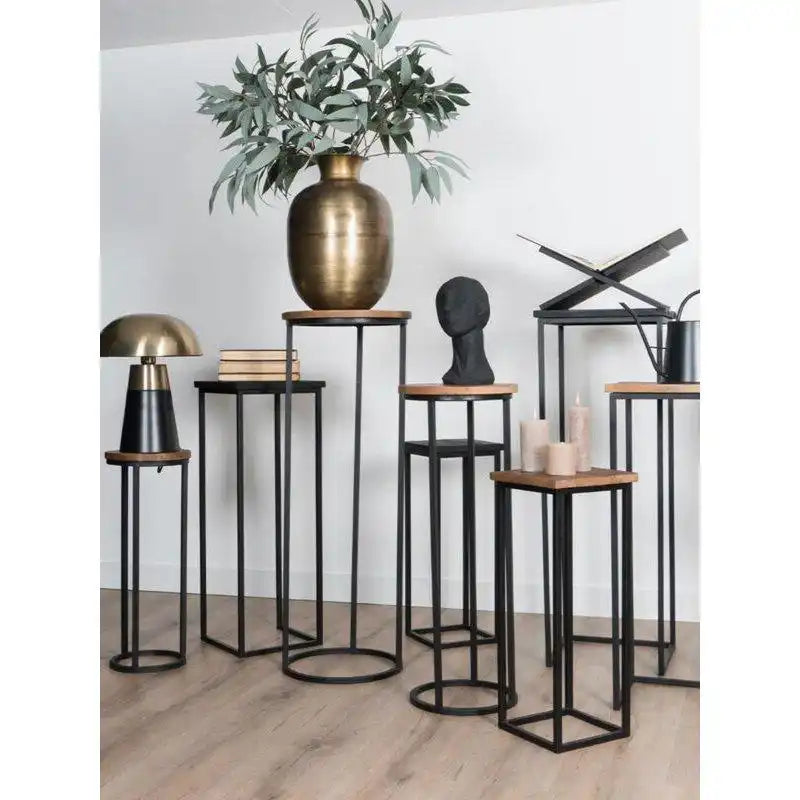 3er Set Pflanzentische Sam Rond Mangoholz Säule - HomeDesign Knaus