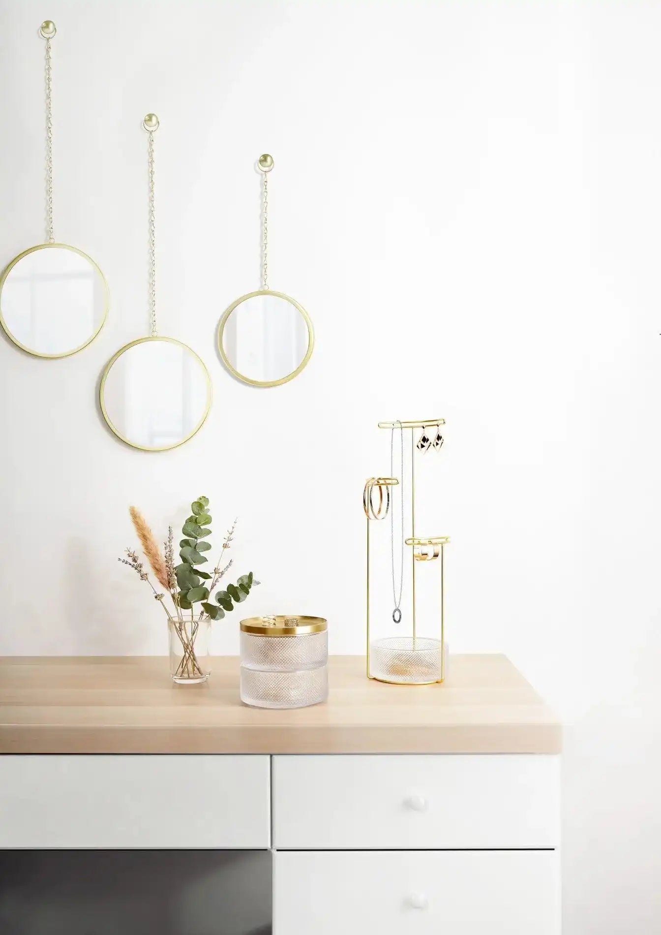 3er set Spiegel Rund Hängespiegel Gold Wanddekoration - HomeDesign Knaus