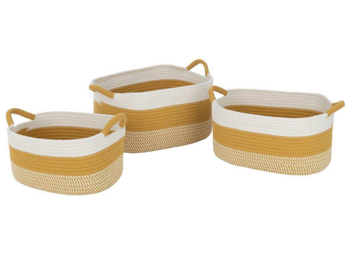 3er-Set Spulenkorb, rechteckig, gestreift + Griffe, Textil, Weiß/Orange - HomeDesign Knaus