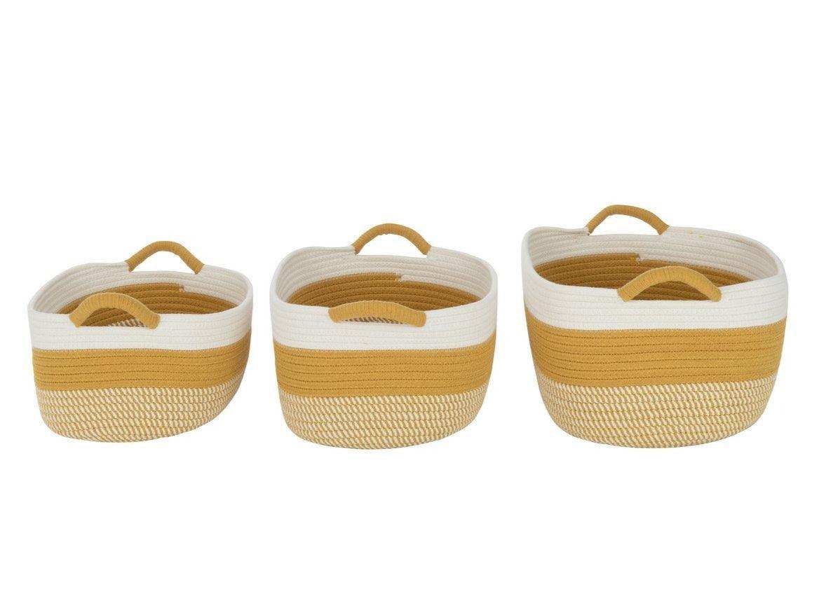 3er-Set Spulenkorb, rechteckig, gestreift + Griffe, Textil, Weiß/Orange - HomeDesign Knaus