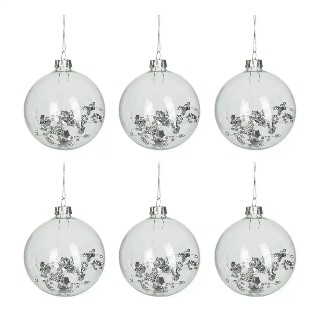 J-Line Box mit 6 Weihnachtskugeln, rund, innen mit Deko, transparent