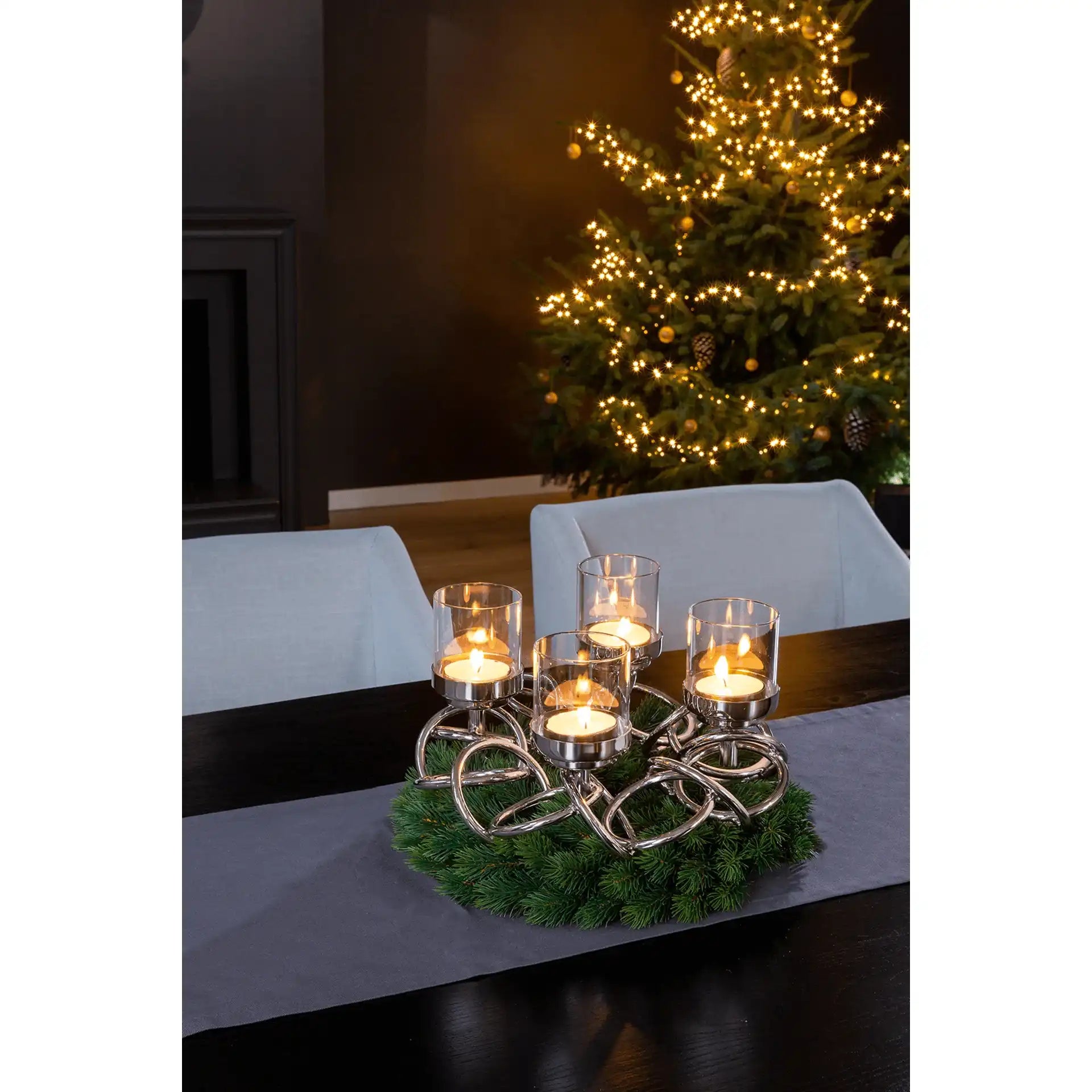 4-flammig Adventskranz SONETTE silberfarben, glänzend, Edelstahl - HomeDesign Knaus