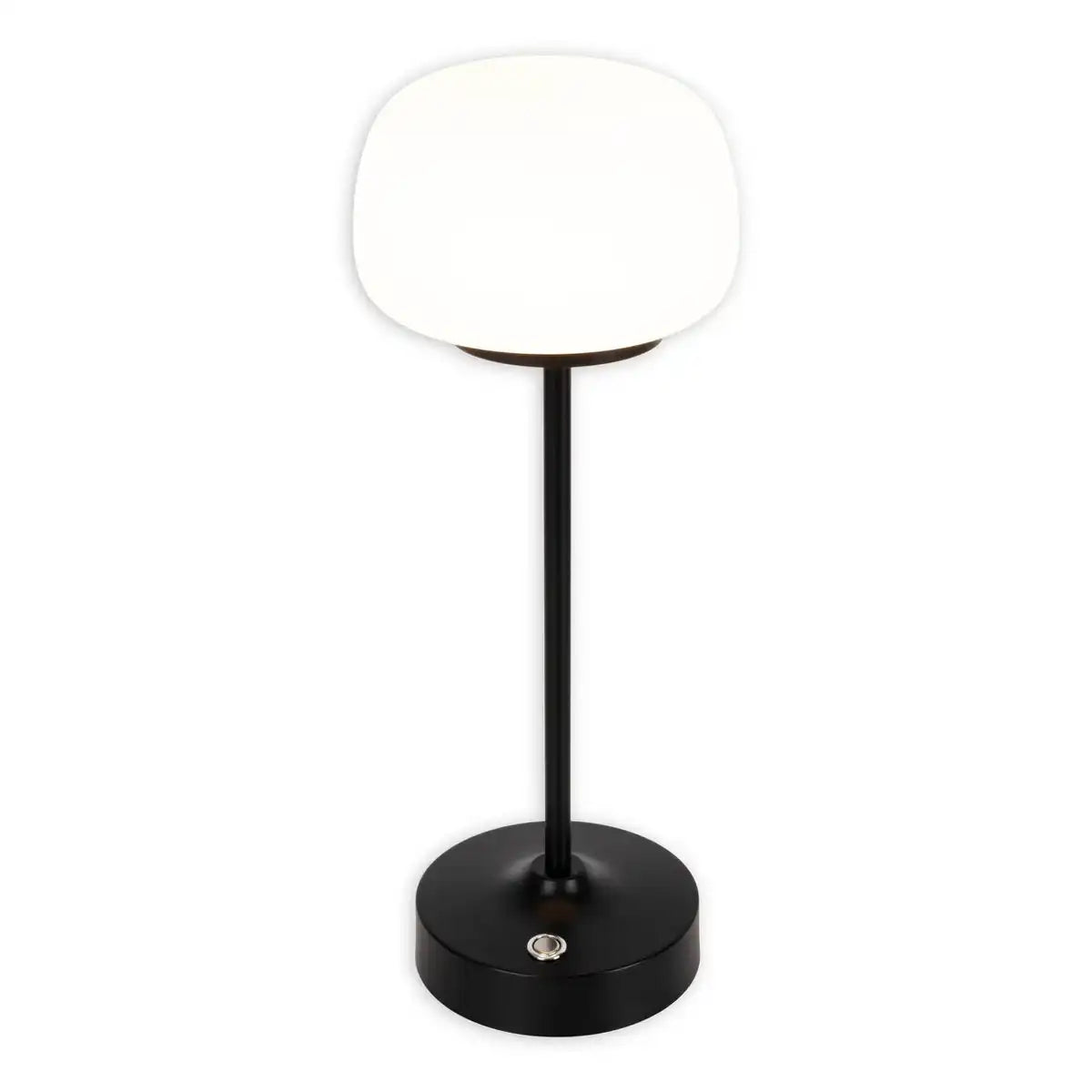 LED Akku-/ Tischleuchte "PINA" 30 cm hoch, aus Metall (schwarz) und Glas (weiß), integrierte LEDs, warmweiß
