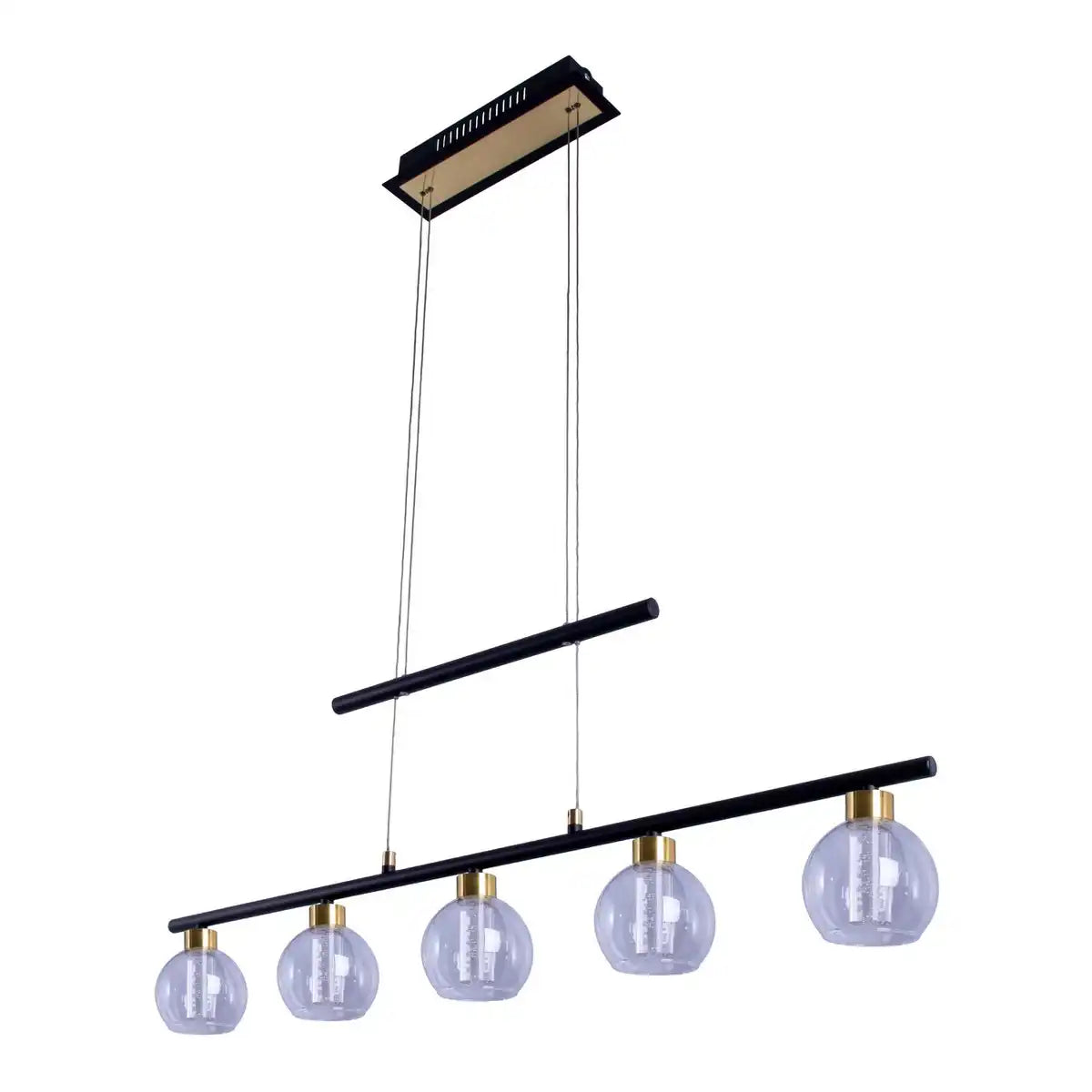 LED Glas-Pendelleuchte "BRASS" schwarz, klassisch, Hängelampe aus schwarzem Metall und Glas, mit fest verbauten LEDs, Beleuchtung für Wohnzimmer, Esszimmer oder Büro, 90 cm lang