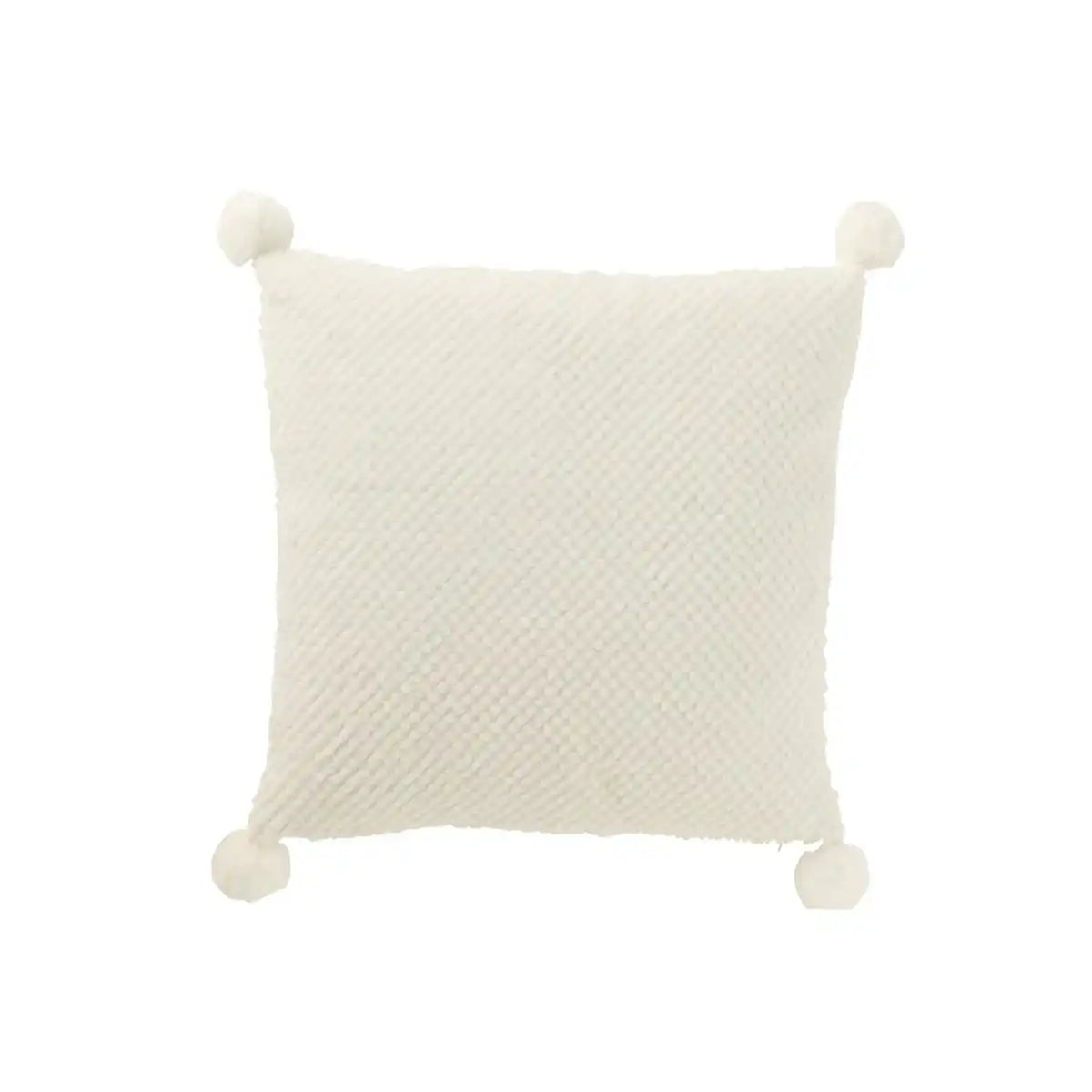 J-Line Kissen Weiche Pompons Polyester Weiß