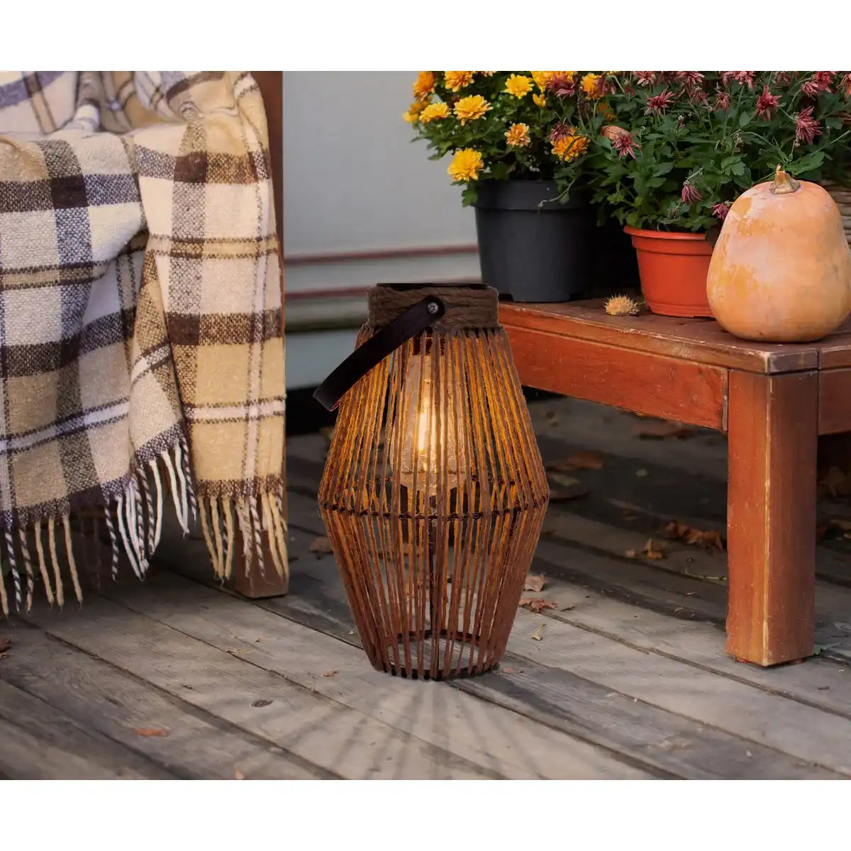 LED Solarleuchte "Korbinian" für Garten und Terrasse, Dekolampe aus Metall und Kunststoffschnurbespannung in natur, LEDs fest verbaut, Solar Lampe für Außen 30 x 18 cm