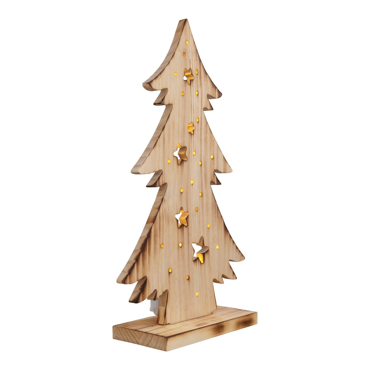 LED-Holz-Dekoleuchte "TANNENBAUM" klein, aus naturbelassenem Holz mit festverbauten LEDs, Weihnachtsdekoration für Außen