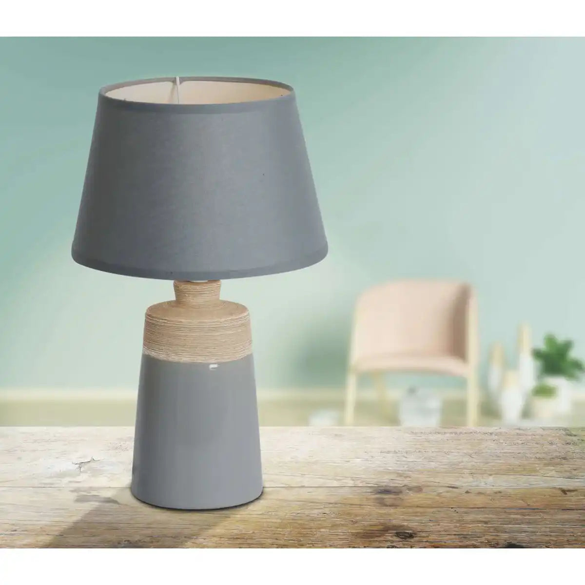 Keramik Tischleuchte "TALIA", Tischlampe aus Keramik, beige/grau, mit E14-Fassung, für Esszimmer, Wohnzimmer, Diele oder Büro, 31 cm hoch