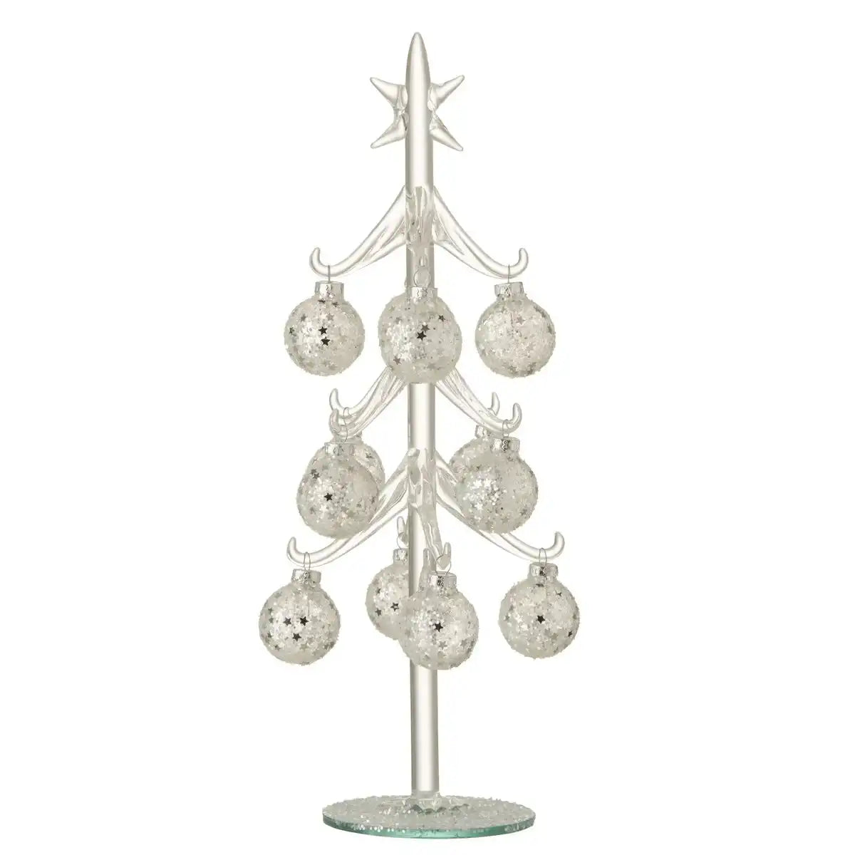 J-Line Weihnachtsbaum mit Kugeln Sterne – Glas – Silber – mittel