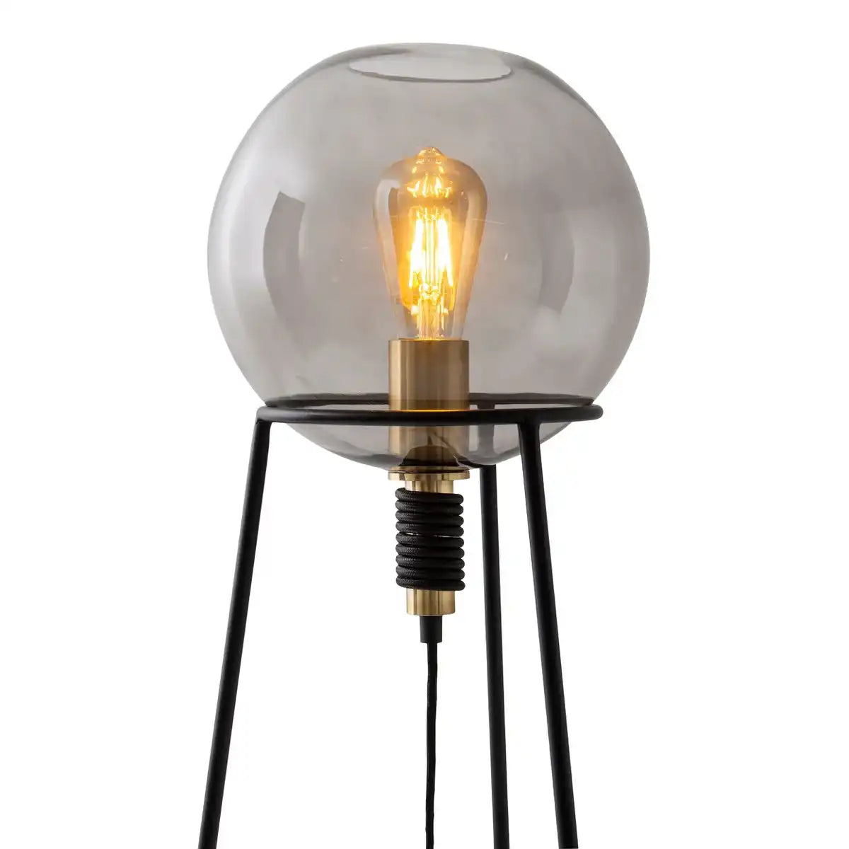 Tischleuchte "STELO" , moderne Tischlampe aus schwarzem Metall und Rauchglas, E27-Fassung, 71 cm hoch, für Esszimmer, Wohnzimmer, Diele oder Büro,
