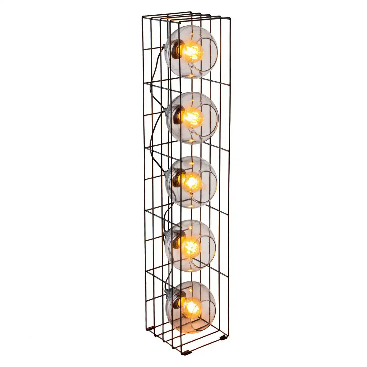 Glas-Stehleuchte "CESTA" Stehlampe aus schwarzem Metalldraht und getöntem Glas, mit E27-Fassung, 95 cm hoch, für Esszimmer, Wohnzimmer, Diele oder Büro,