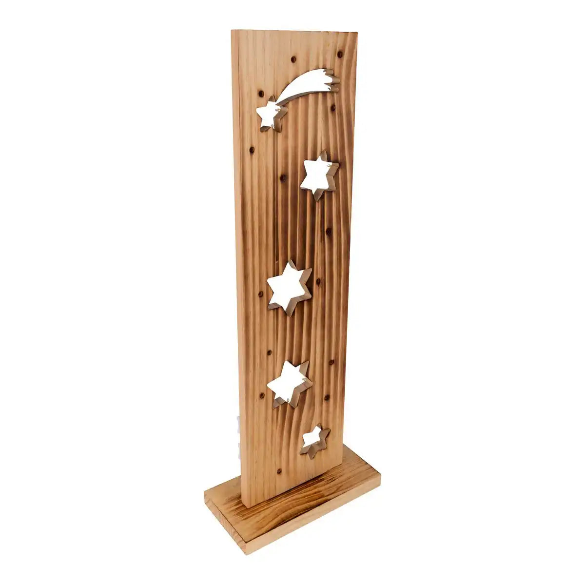 LED-Holz-Dekoleuchte "STERNE", aus naturbelassenem Holz mit festverbauten LEDs, Weihnachtsdekoration für Außen