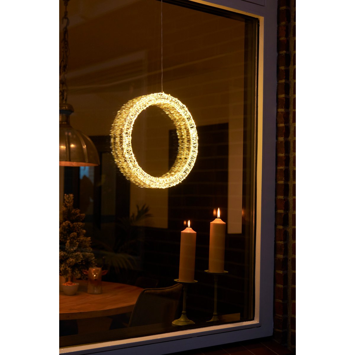 Weihnachtsbeleuchtungskreis mit warmweißen LED-Lichtern – Ø36 cm – Metall – Weiß