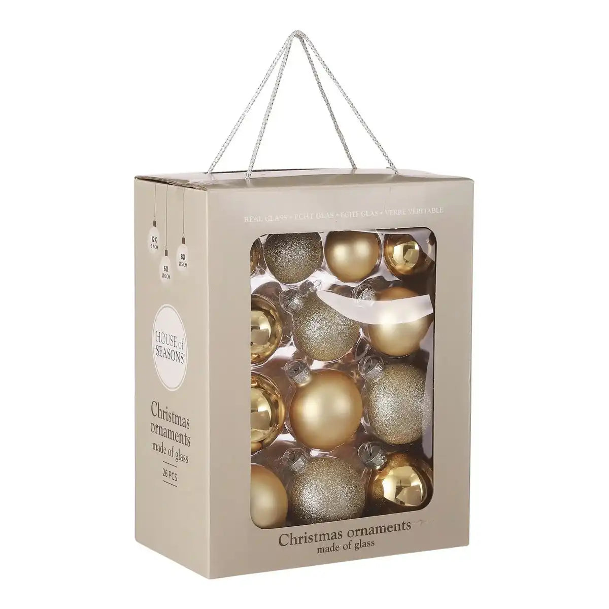 Weihnachtskugeln Set - 26 Stück - Ø7 cm - Glas - Champagner