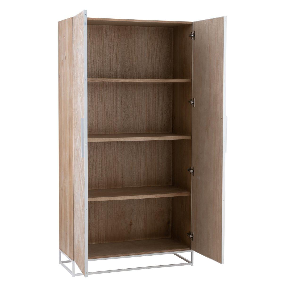 J-Line Schrank Hoch 2 Türen Zickzack – Holz/Metall – Natur/Weiß